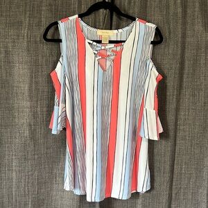 Diana belle striped cold shoulder blouse with cross straps on chest size large